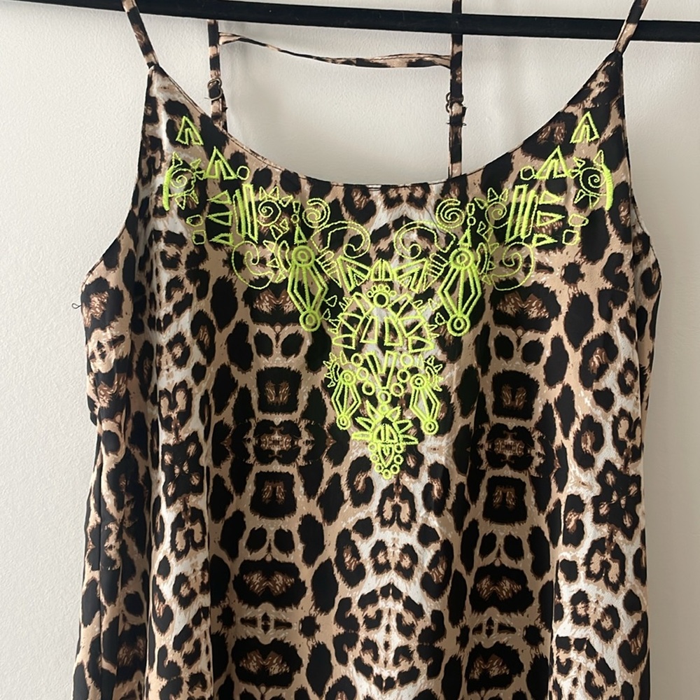 Leopard Print Maxi Dress with Neon Green Detail